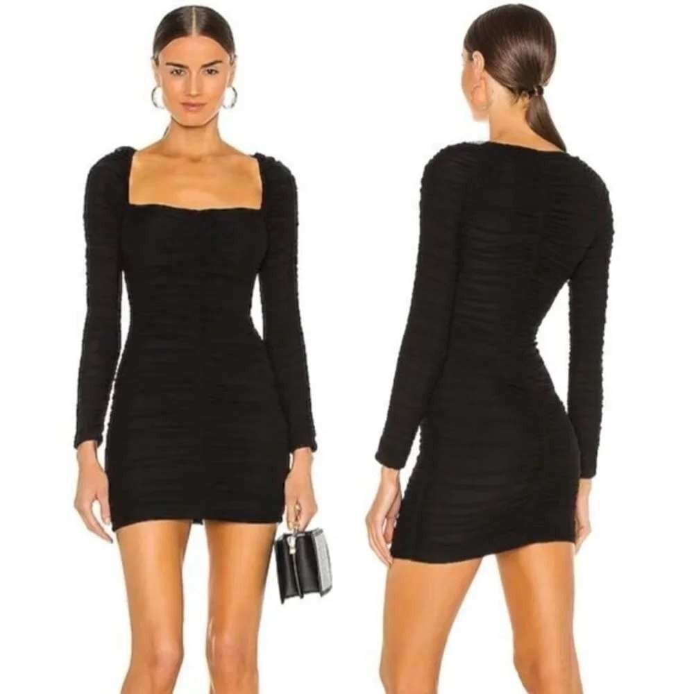 Michael Costello x REVOLVE Franky Ruched Mini Dress S Black Long Sleeve Mesh LBD